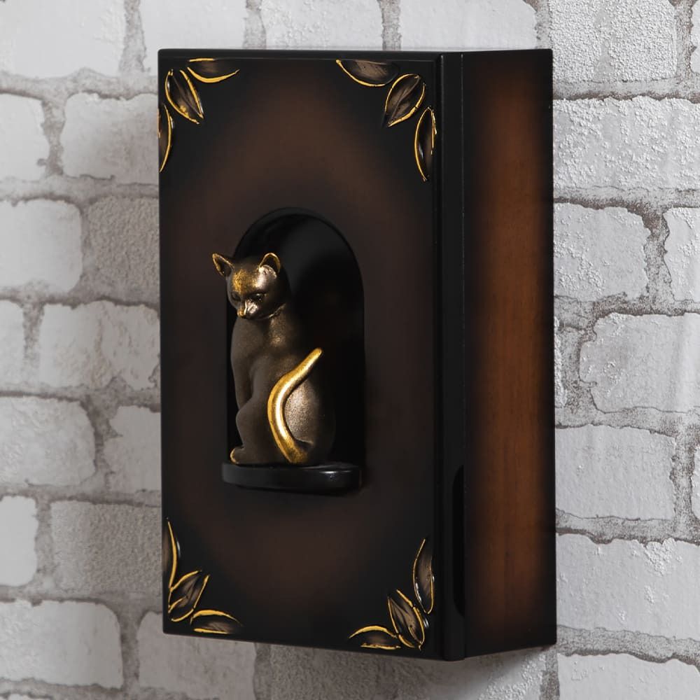 Полка - ключница Кошка Грация Орех Бронза