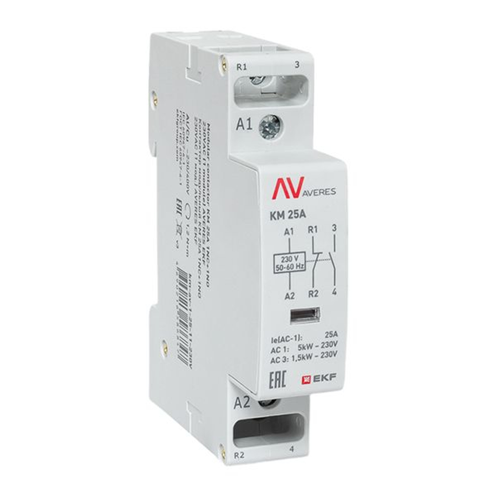 Контактор модульный КМ 25А 1NO+1NC 230В АС (1 мод.) AVERES EKF