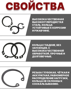 Стопорные кольца набор 6-32 мм 225 шт/ 18 видов / внутренние и внешние кольца
