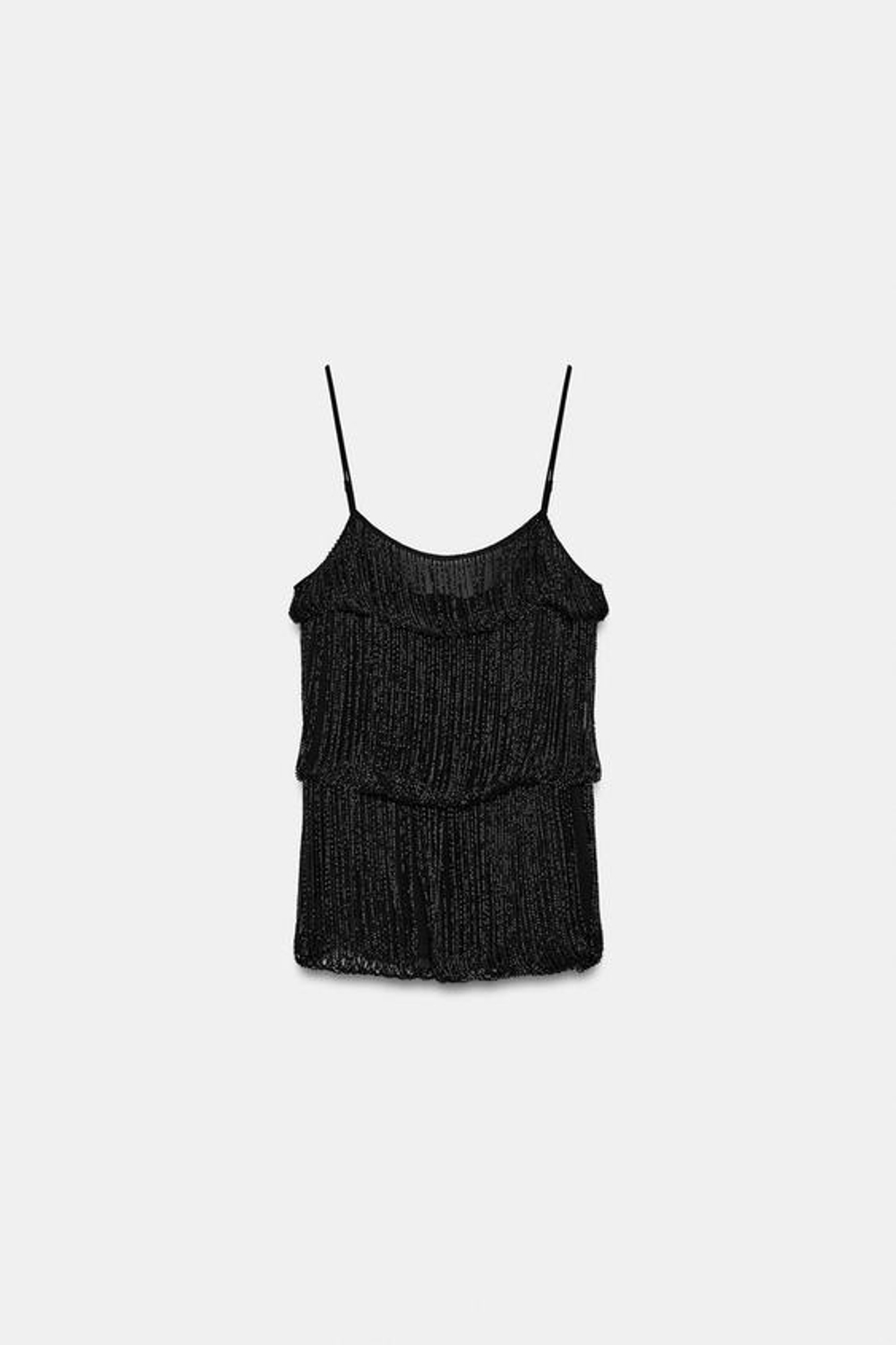 ZARA ТОП СО СБОРКАМИ И БУСИНАМИ — ZW COLLECTION, ЧЕРНЫЙ