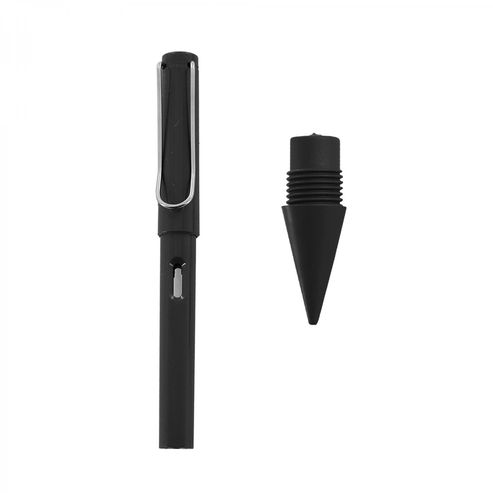 Карандаш вечный ч/г Alingar, пластик, с ластиком, круглый, заточенный, корпус черный, в комплекте запасной стержень, пакет с европодвесом