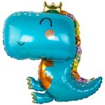 Шар (32''/81 см) Фигура, Динозаврик в короне, Голубой, 1 шт.