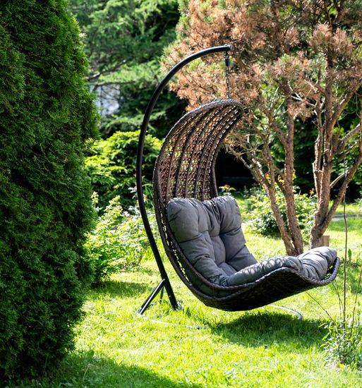 "Виши" подвесное кресло-кокон из искусственного ротанга, цвет коричневый с серо-коричневой подушкой