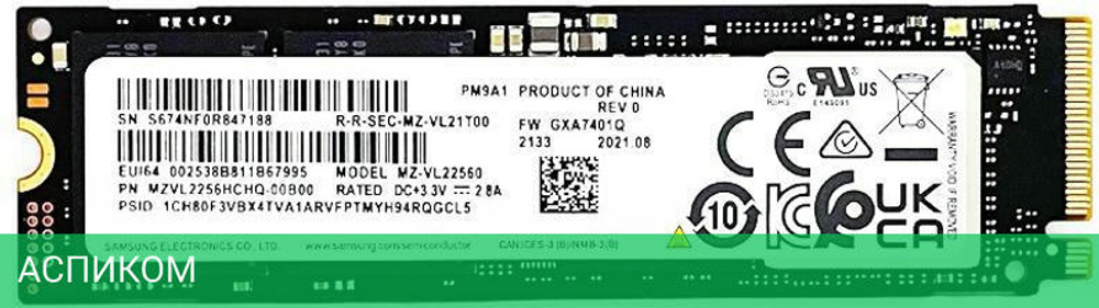 SSD диск Samsung M.2 256Gb PM9A1 OEM аналог 980 PRO (MZVL2256HCHQ)