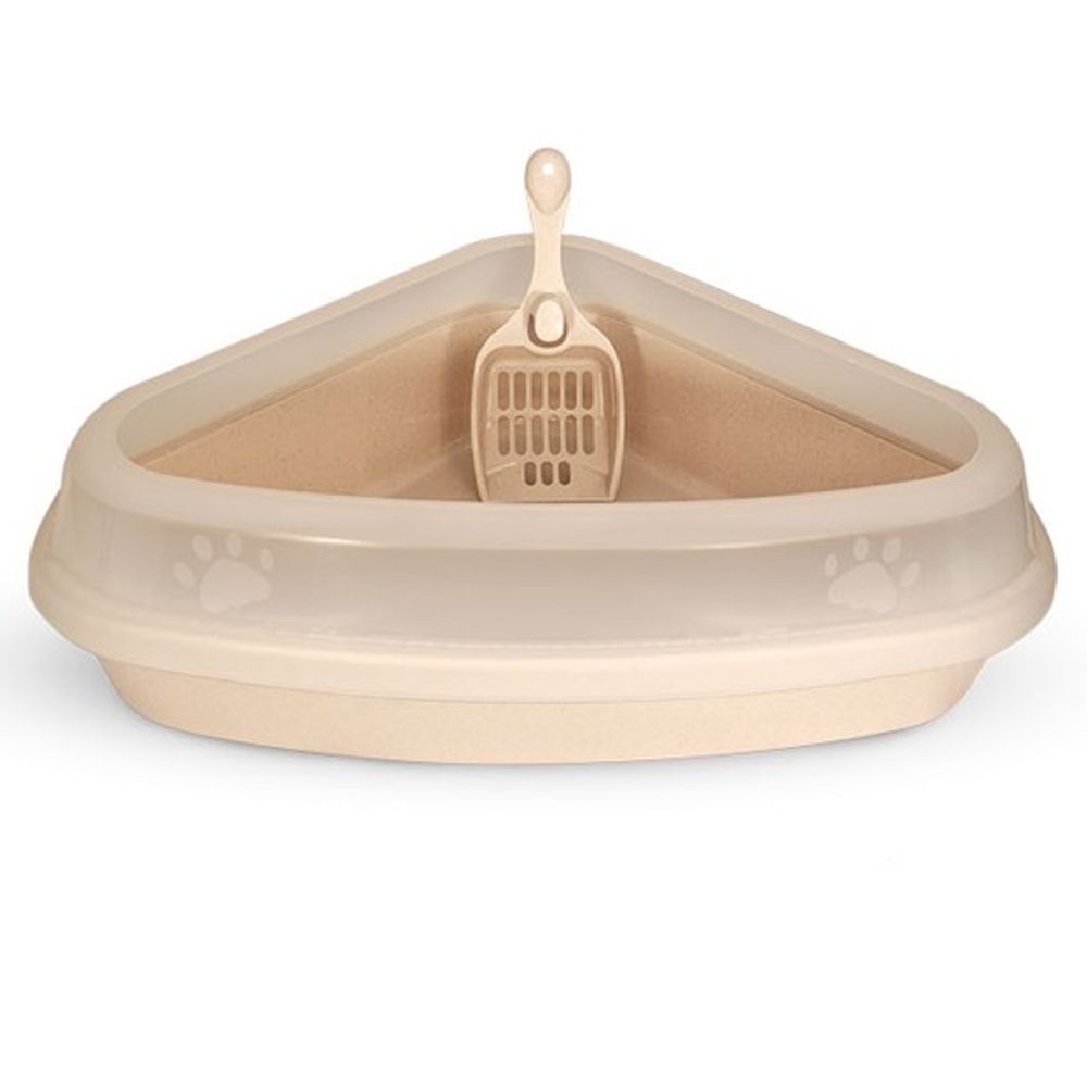 Туалет Triol P666 для кошек угловой с бортом (совок в комплекте), 540*400*150мм