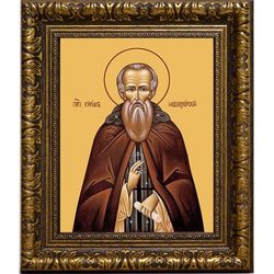 Кирилл Новоезерский (Новгородский) Преподобный. Икона на холсте. В раме 17 х 21 см.