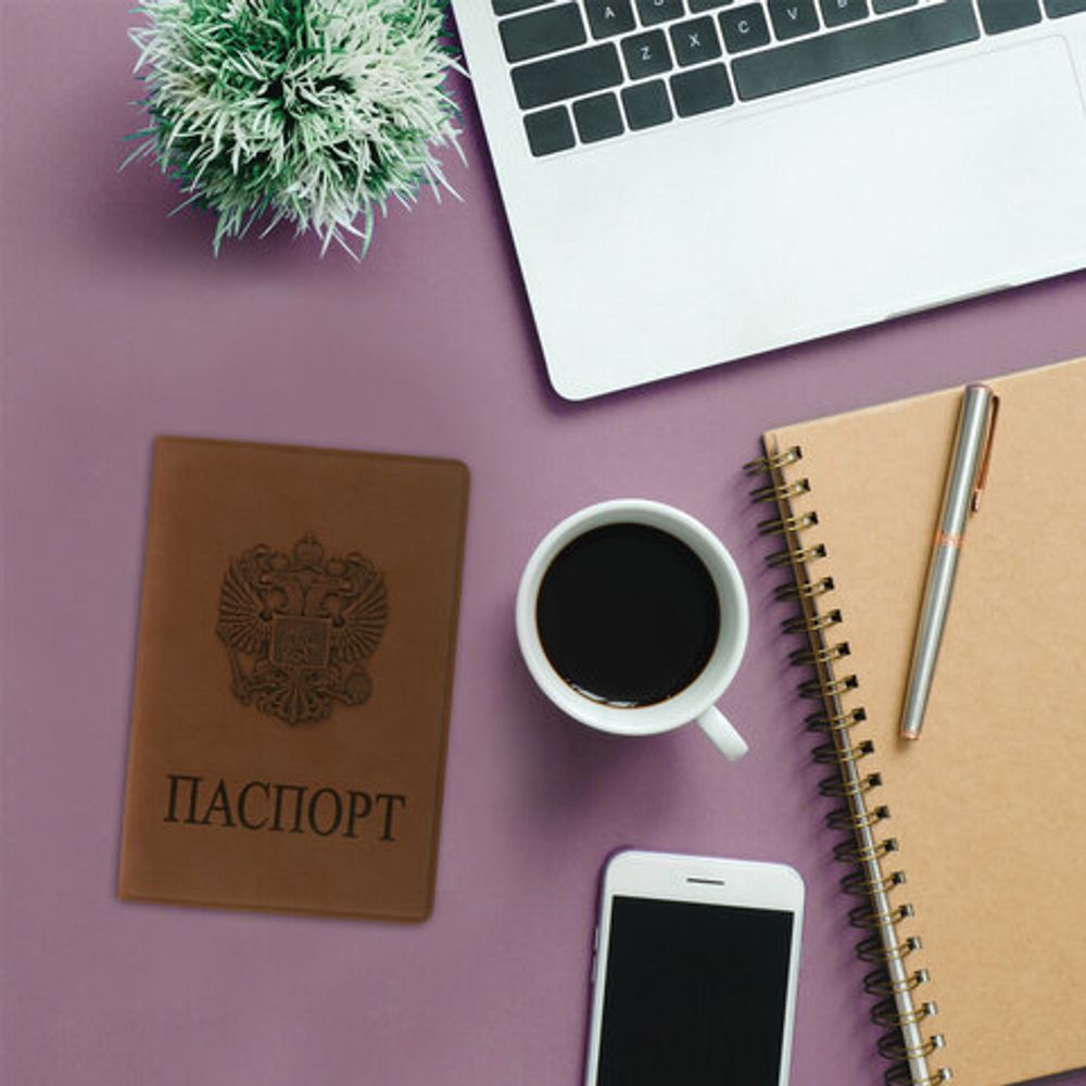 Обложка для паспорта STAFF, мягкий полиуретан, "ГЕРБ", светло-коричневая, 237609