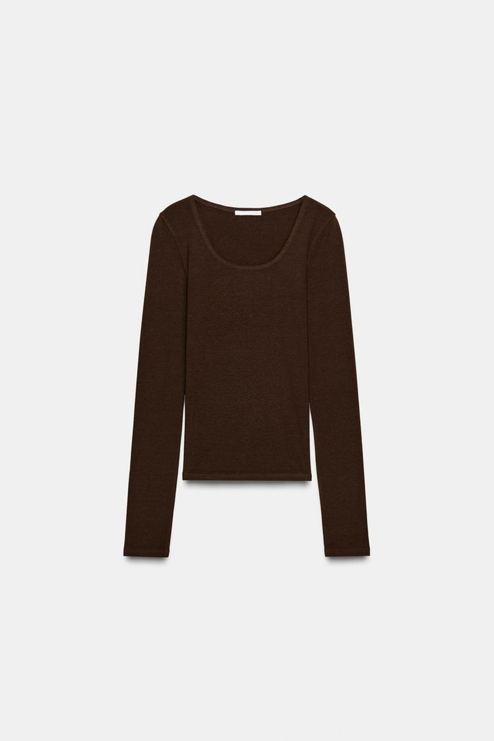 ZARA ФУТБОЛКА С ДЛИННЫМИ РУКАВАМИ, КОРИЧНЕВЫЙ