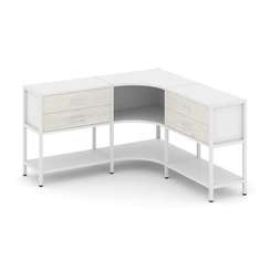 Shelf System Трехсекционный угловой стеллаж двухярусный с ящиками SN.STMU-231 Белый/Дуб Наварра/Мета