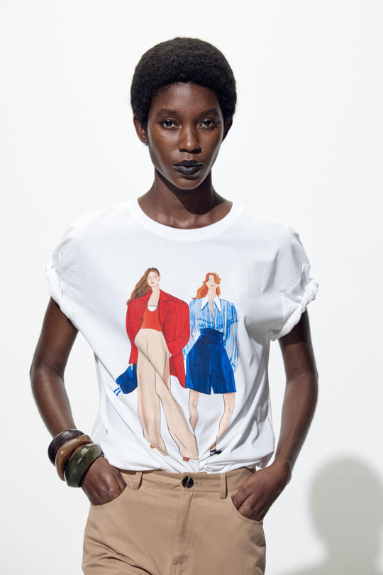 ZARA ФУТБОЛКА С ПРИНТОМ «ДЕВУШКИ», БЕЛЫЙ