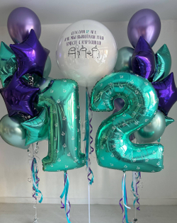 Воздушные гелиевые шары бирюзовый/фиолетовый самолет №4653