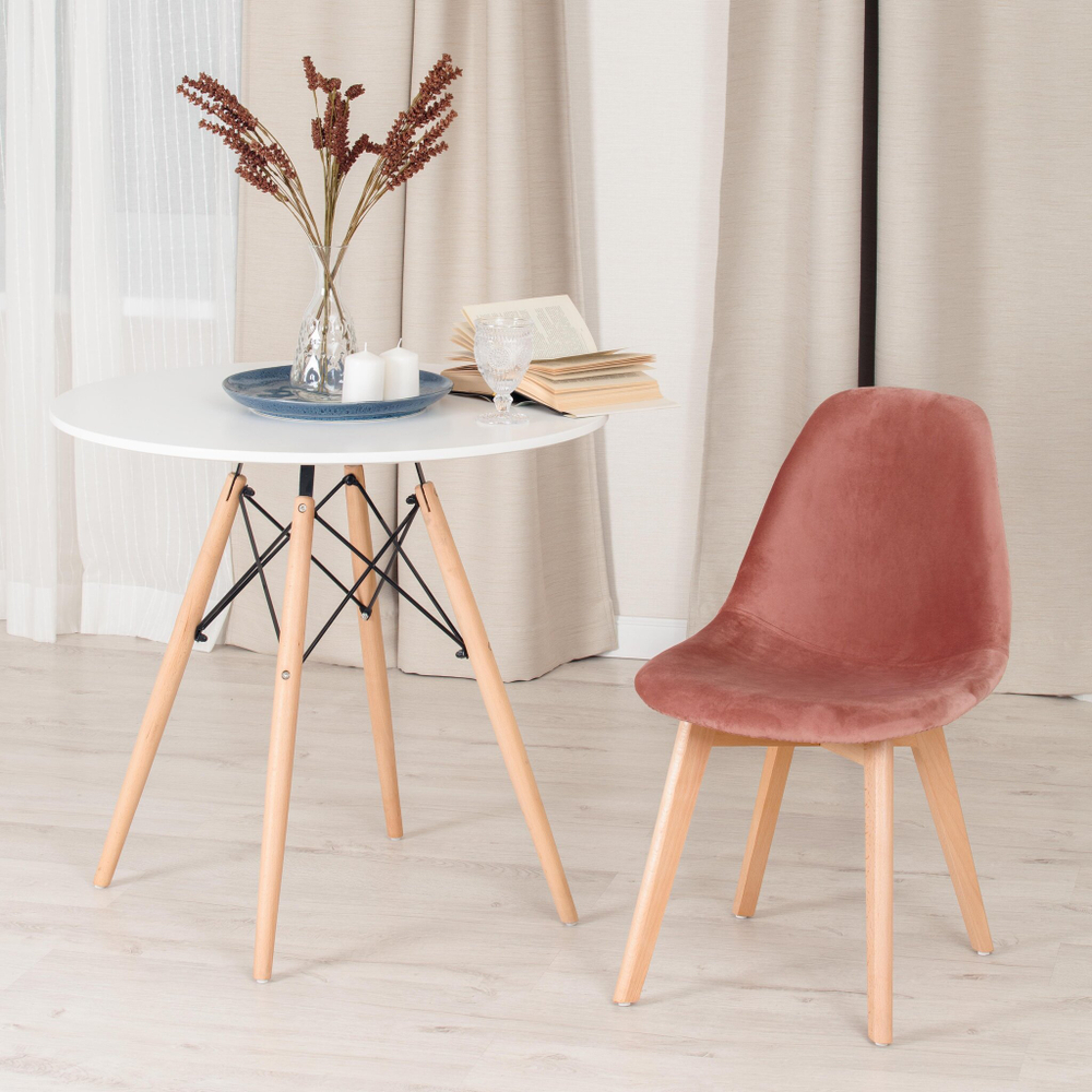 Стул CINDY SOFT (mod. C1021F1) вельвет/дерево бук, 53 х 45 х 81 см , коралловый (HLR 44)/натуральный