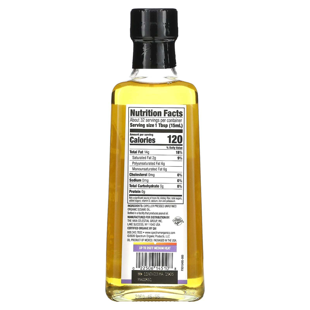 Spectrum Culinary, Органическое кунжутное масло, нерафинированное, 473 мл (16 жидк. Унций)