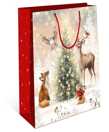 Пакет подар. бум. новогодн. 33*42*10см 157гр/м Звери у Елки