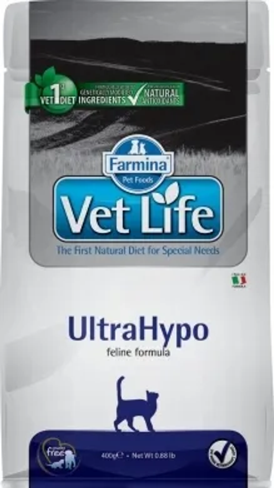 Farmina VetLife 400г UltraHypo Сухой корм для кошек при пищевой аллергии