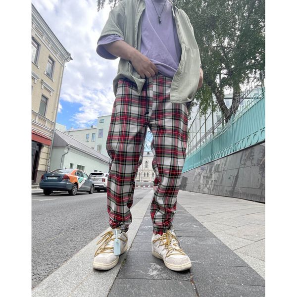 Брюки клетчатые БИЧ бело-красные - фото 4