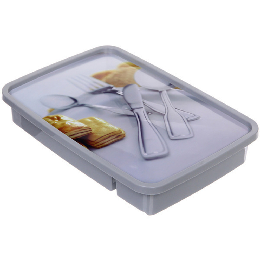 Лоток для столовых приборов «Grey» 33*23*6см 4отделения с крышкой