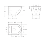 Унитаз укороченный подвесной безободковый с сиденьем и смывом TORNADO Cezares RELAX-TOR CZR-38088-49-TH-TOR/SC