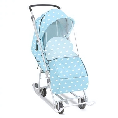 Санки-коляска "Наши Детки 3-1К" с облачками голубой