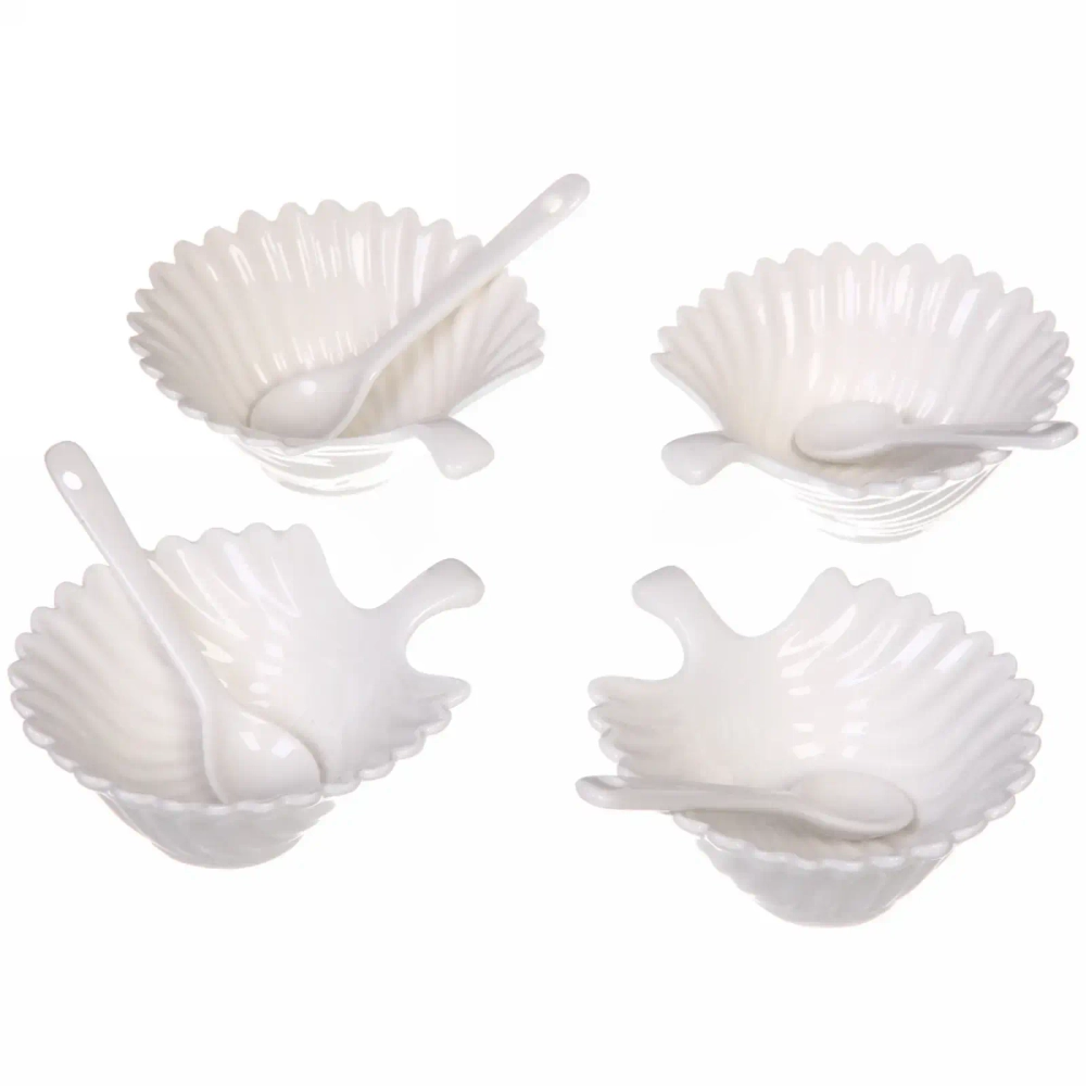 Набор соусников «White magic» 4шт с ложками «Ракушки»