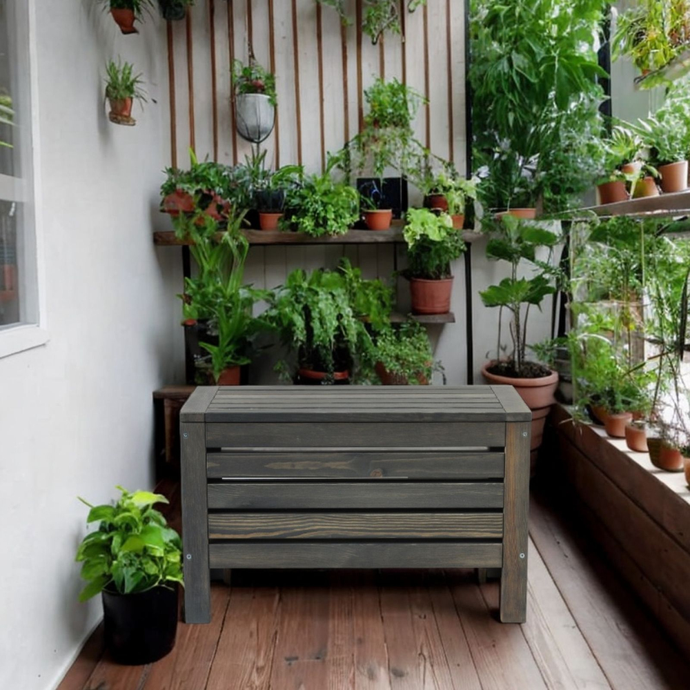 Сундук скамья деревянный для хранения вещей Эпларо для мангала и для сада, графит