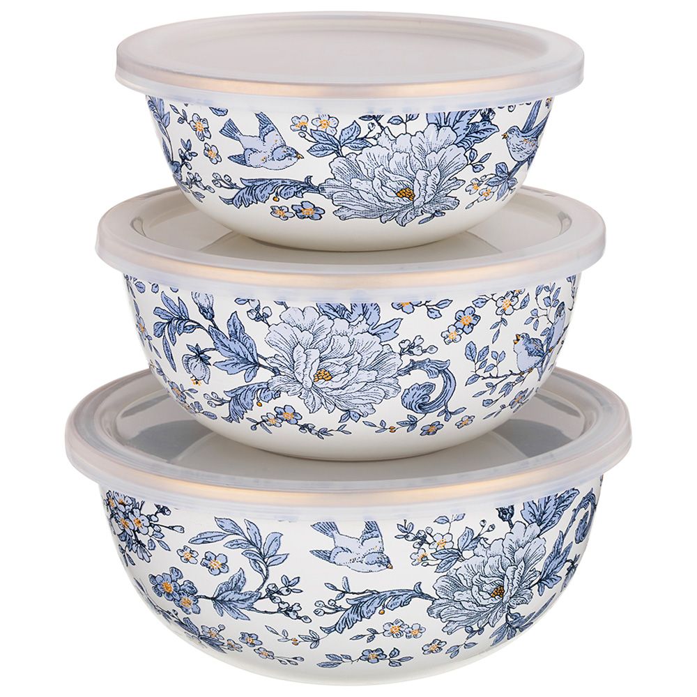 НАБОР МИСОК LEFARD ЭМАЛИРОВАН. С ПЛАСТИК.КРЫШКАМИ, СЕРИЯ ROYAL GARDEN 6ПР. 14/16/18СМ, 0,6/0,9/1,3Л