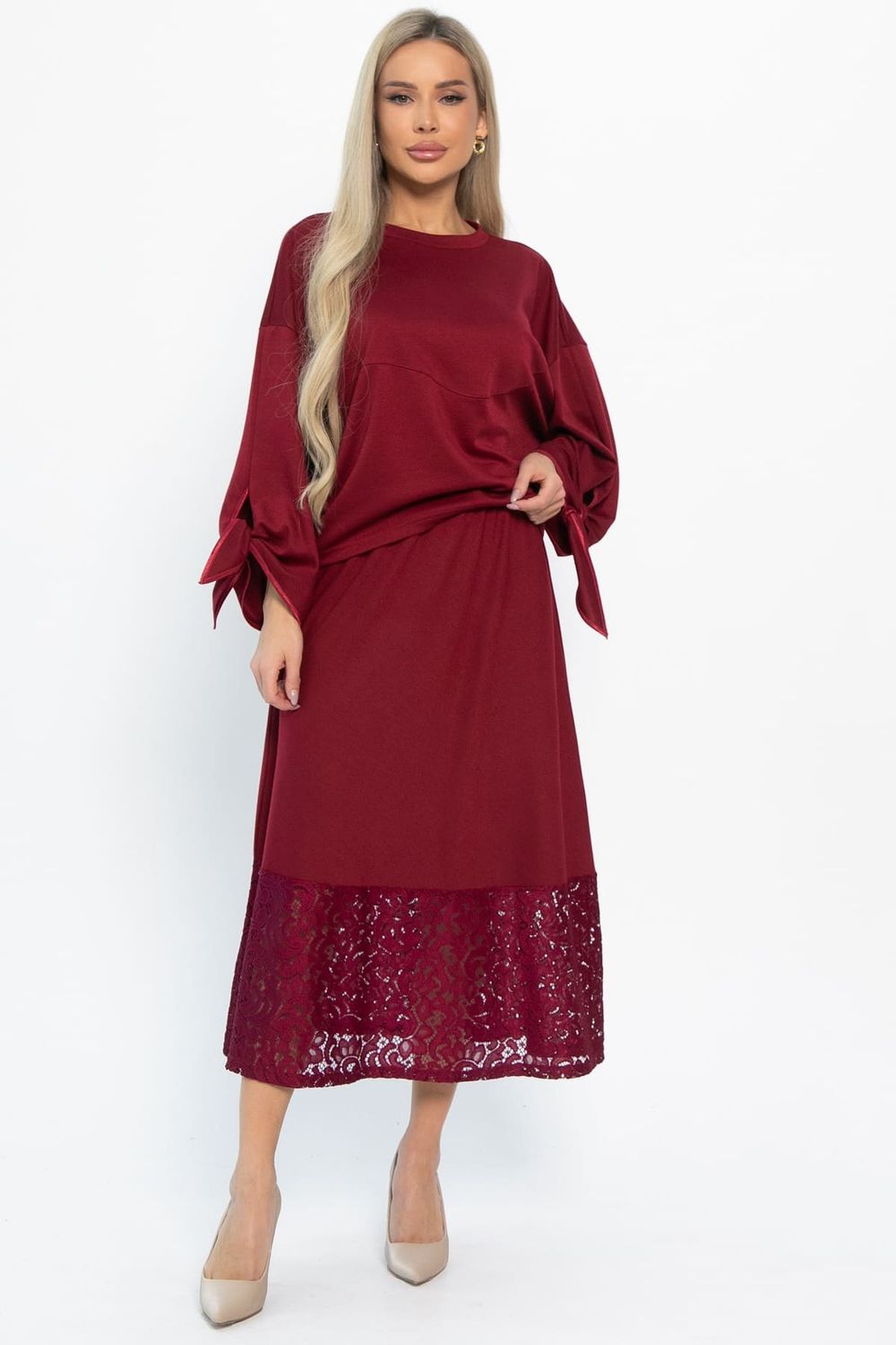 Юбка с кружевом Элегия (бордо) Ю14912-10М LT Collection