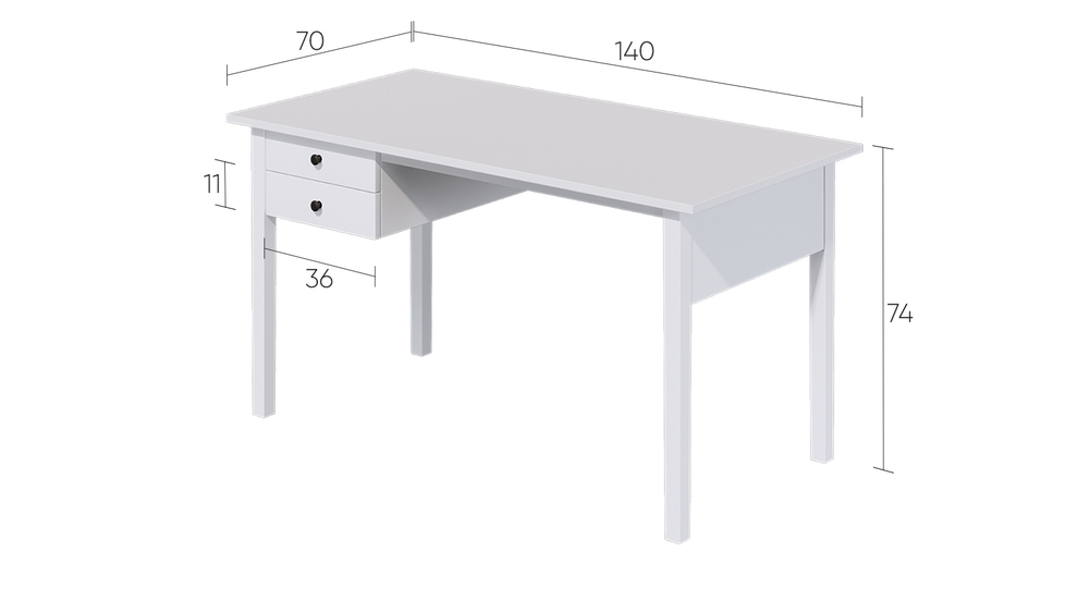 Стол письменный 140x70, белый, массив сосны