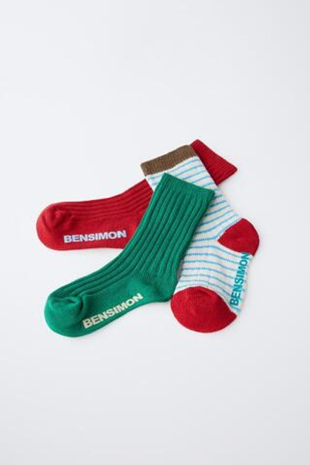 ZARA Х BENSIMON ® НАБОР НОСКОВ С ПРИНТОМ ( 3 ПАРЫ), ПОЛОСКИ