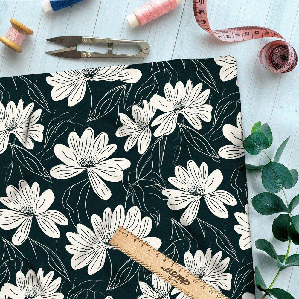 Ткань премиум флис цветочная двуцветная графика