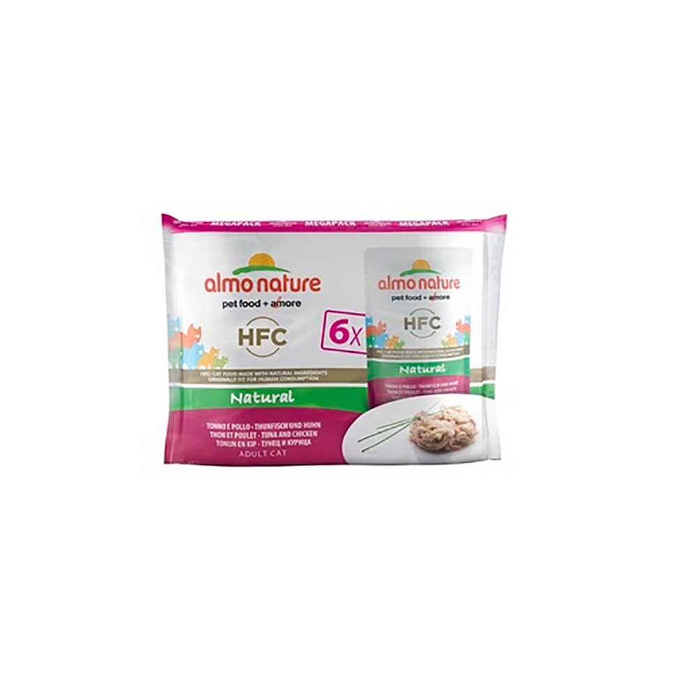 Almo Nature консервы для кошек "HFC Natural" с тунцом и курицей (50% мяса) 6 штук по 55 г набор пакетиков