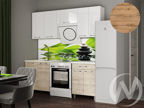 Кухня Нора 2.0м с окапом (корпус белый/белый; дуб шале светлый)