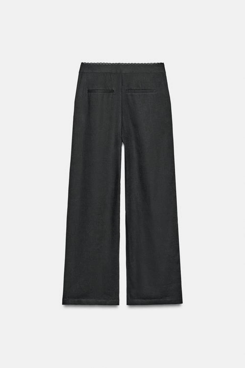 ZARA ПРЯМЫЕ БРЮКИ ИЗ ЛЬНА С КРУЖЕВОМ, АНТРАЦИТОВО-СЕРЫЙ