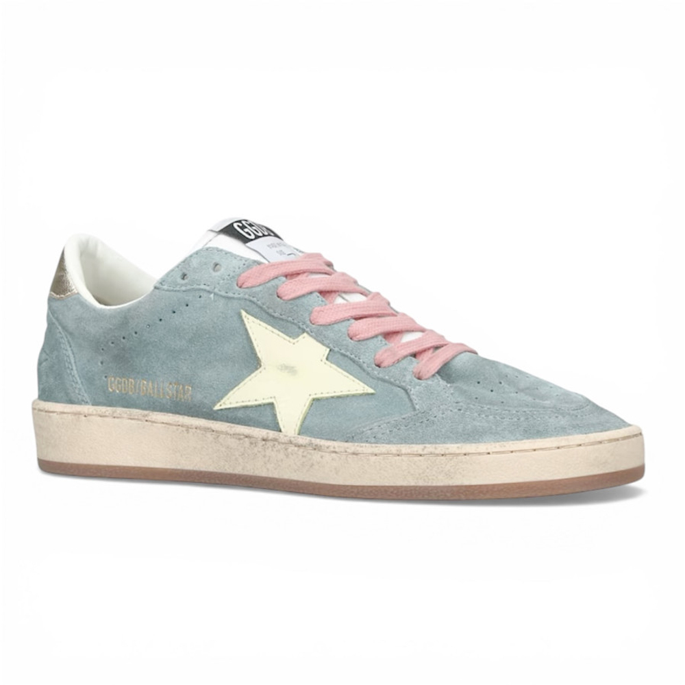 Кеды Женские Golden Goose Ball Star Powder-blue suede with Cream colored leather star