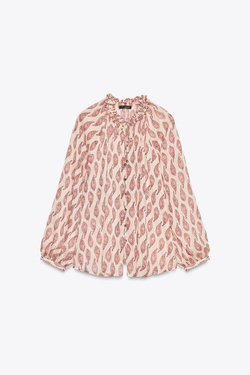 ZARA РУБАШКА С ПРИНТОМ И МЕТАЛЛИЗИРОВАННОЙ НИТЬЮ, РАЗНОЦВЕТНЫЙ