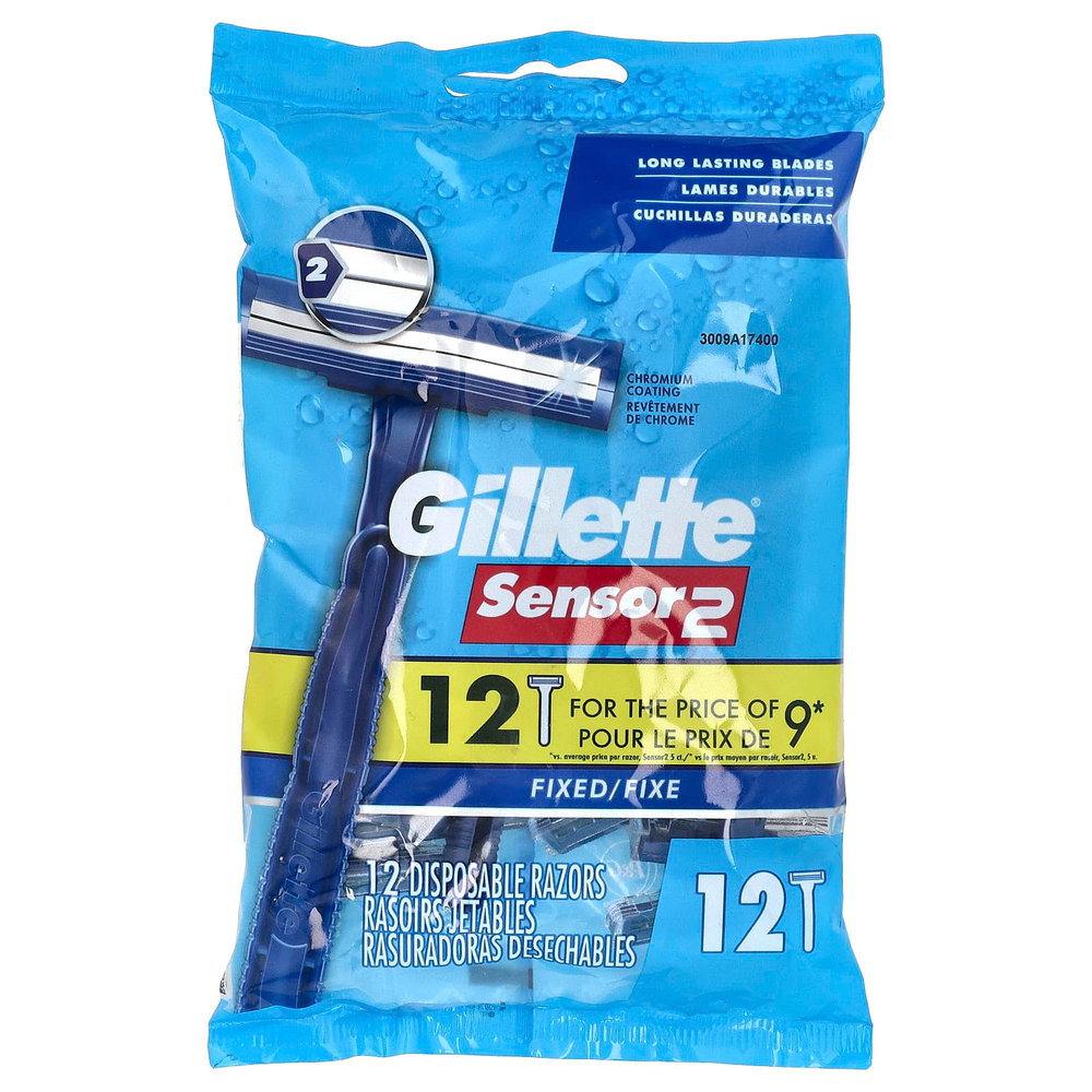 Gillette, Sensor2, одноразовые бритвы, фиксированные, 12 одноразовых бритв