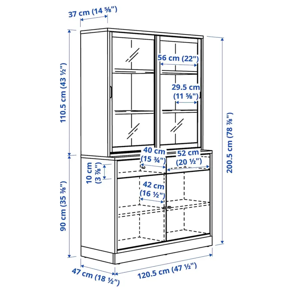 Комбинация с раздвижными стеклянными дверями - IKEA TONSTAD/ТОНСТАД ИКЕА, 200х47х120 см, светло-коричневый
