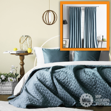 Готовые шторы и покрывало в комплекте БАРХАТТ (арт. BL10-765-07) - голубой