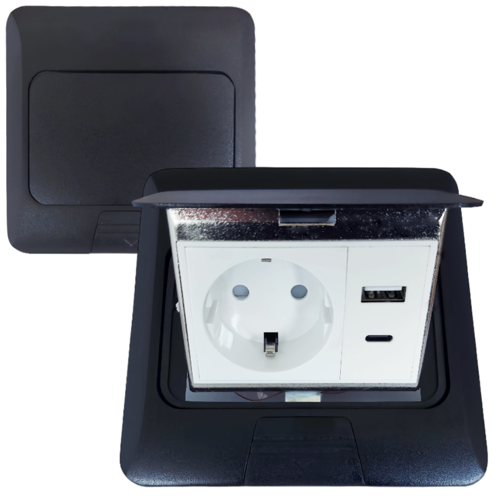 Лючок в пол 1-РОЗЕТКА + USB+TYPE-C (цвет черный)