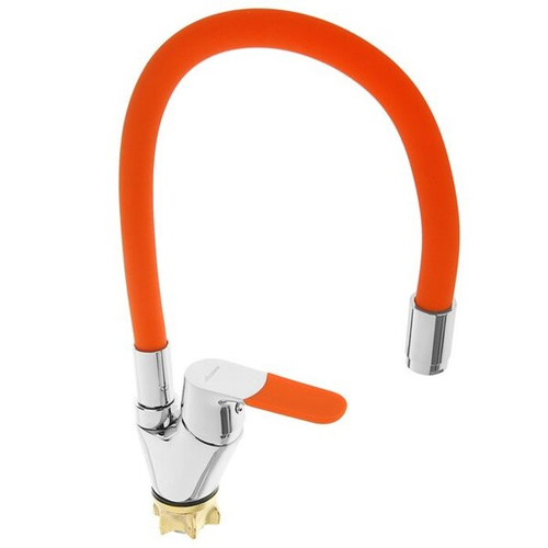 Accoona A4819АР Смеситель для кухни с силиконовым изливом , Латунь(Оранжевый+хром)