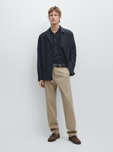 Massimo Dutti Зауженные брюки из смесовой хлопковой ткани, зеленый