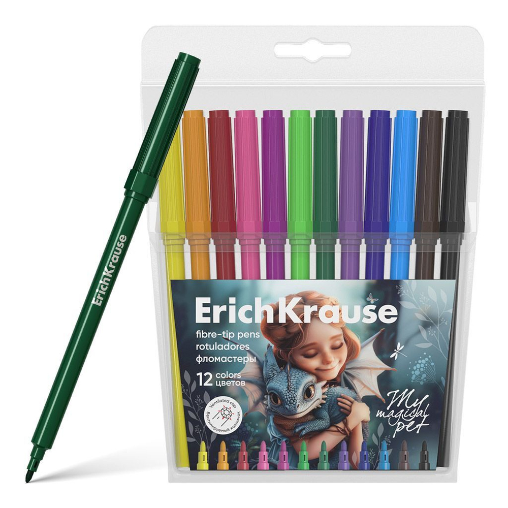 Фломастеры  12цв "Erich Krause. Magic Pet", вент.колпачок, блистер