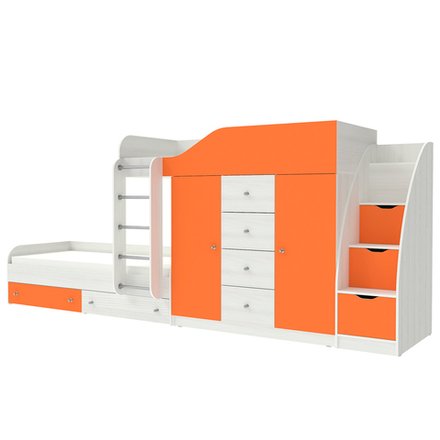Кровать двухъярусная КарИВи Астра 6 с лестницей Комод КарИВиом Белое Дерево Оранжевый