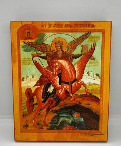 Икона на доске прямая печать по левкасу ручная работа «Михаил»