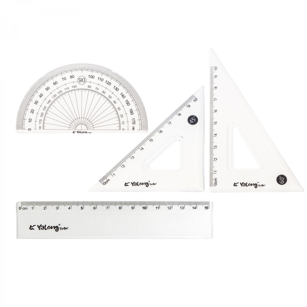 Набор чертежный Yalong, 15 см, пластиковый, 4 предмета, "Динозаврик", пакет-пенал ПВХ с европодвесом