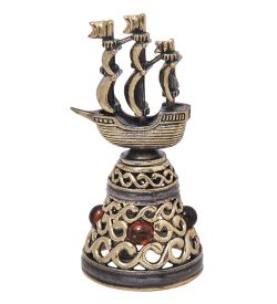 AM- 649 Колокольчик «Корабль» (латунь, янтарь)