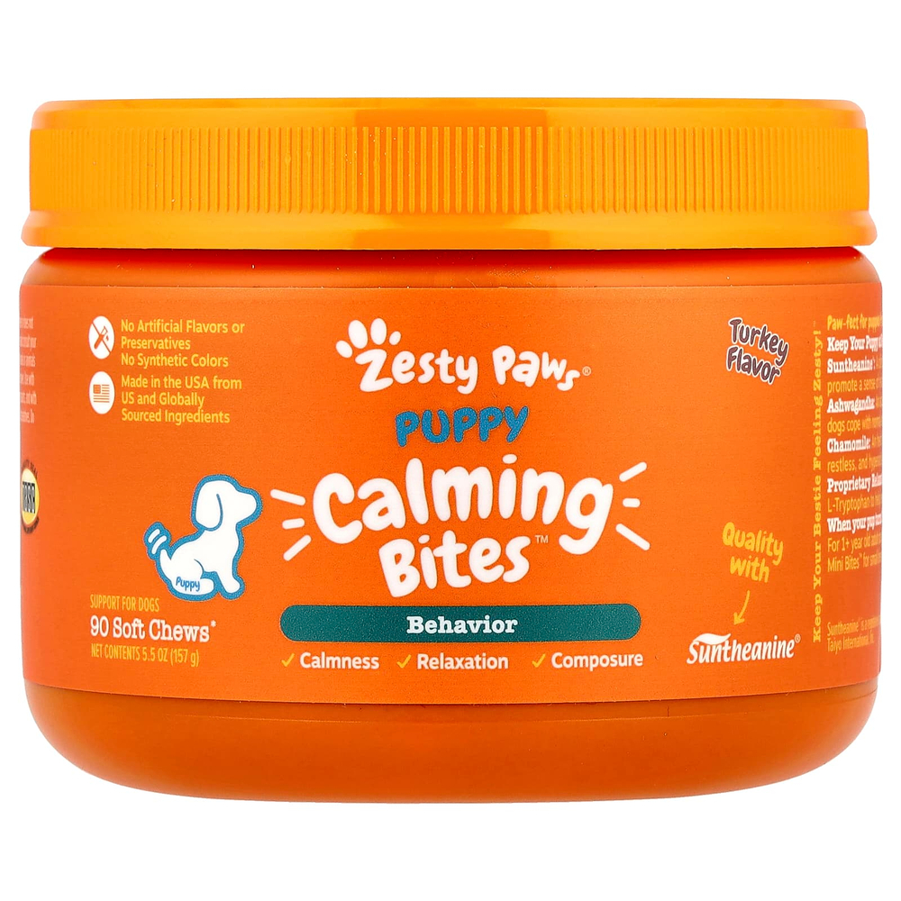 Zesty Paws, Puppy Calming Bites ™, для собак, индейка, 90 жевательных таблеток, 157 г (5,5 унции)