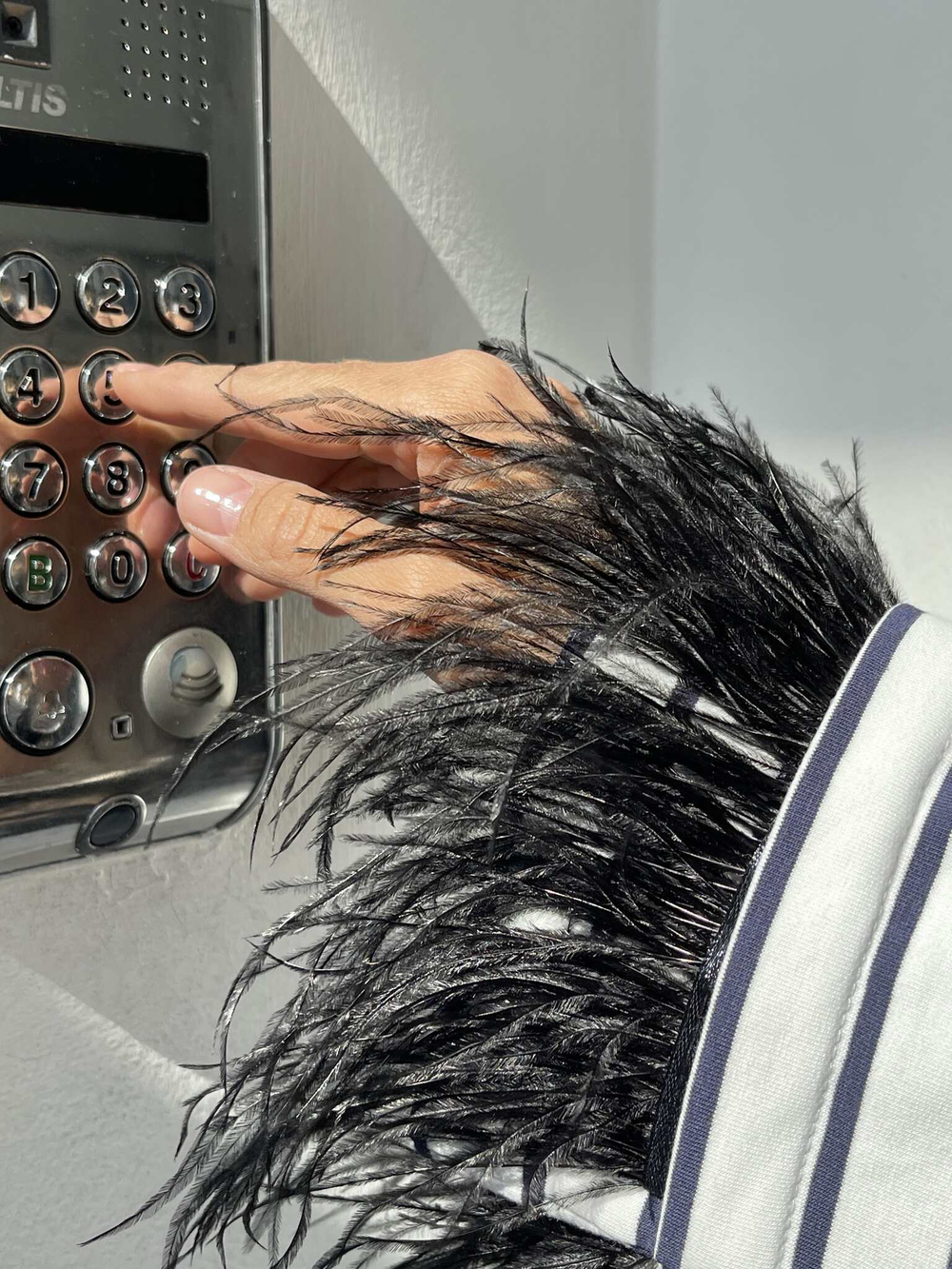 Лонгслив с перьями в полоску