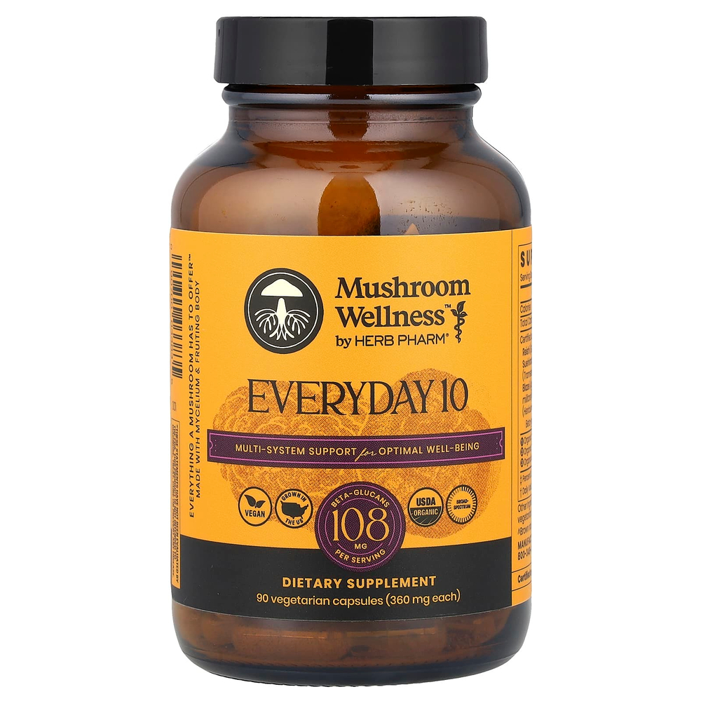 Herb Pharm, Mushroom Wellness ™, 10 шт. На каждый день, 90 вегетарианских капсул