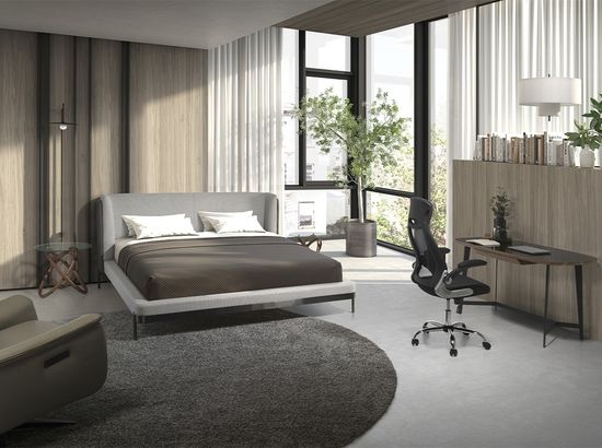 Кровать 7156/GC2123 серая ткань/экокожа 180 x 200 см